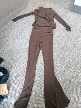 Zara Brown Set - button top and High-Waist Flare Pants